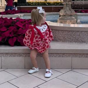 Stitchy Fish girls poinsettia bubble romper